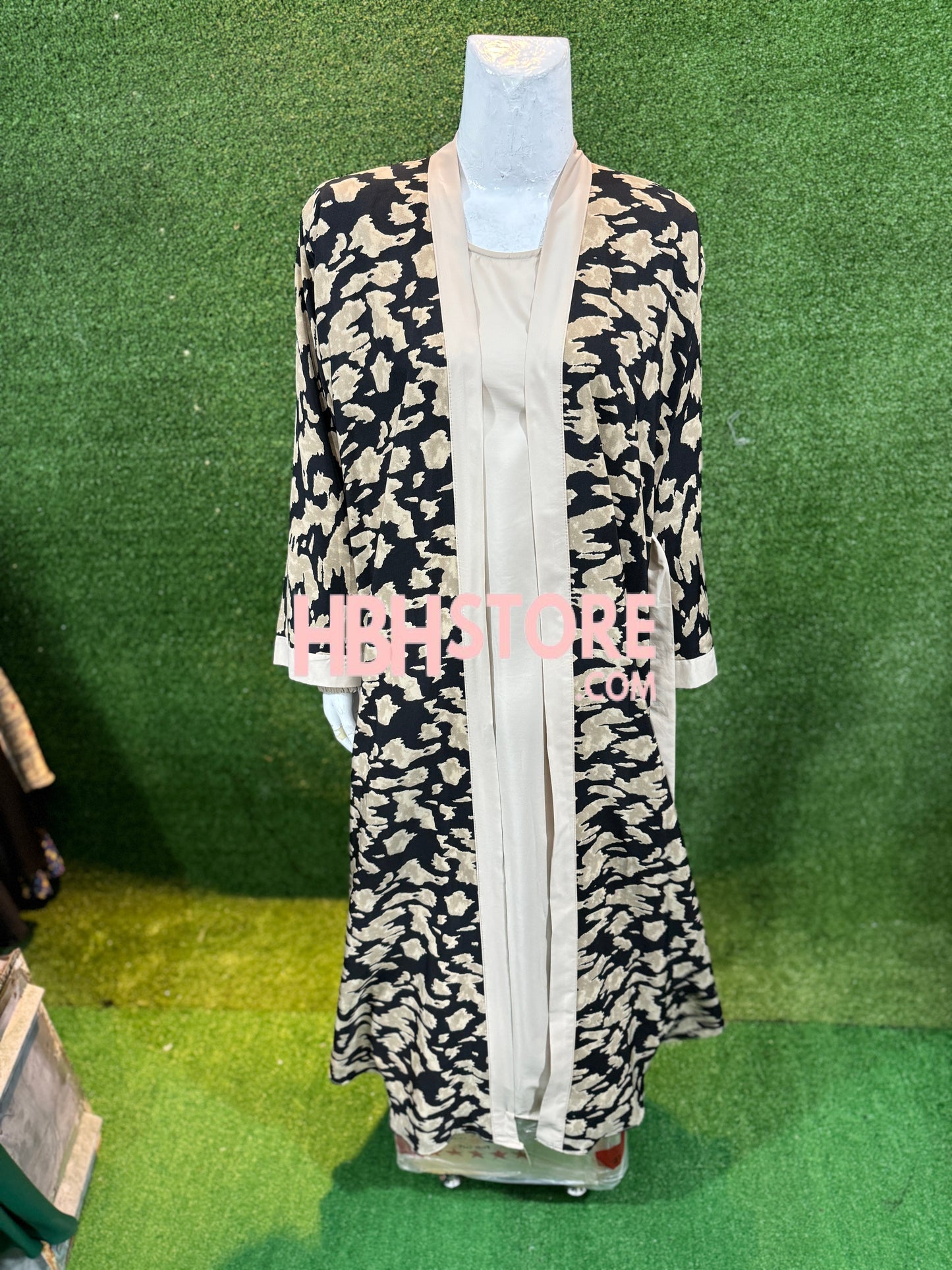 Black with Cream Printed Kimono Summers