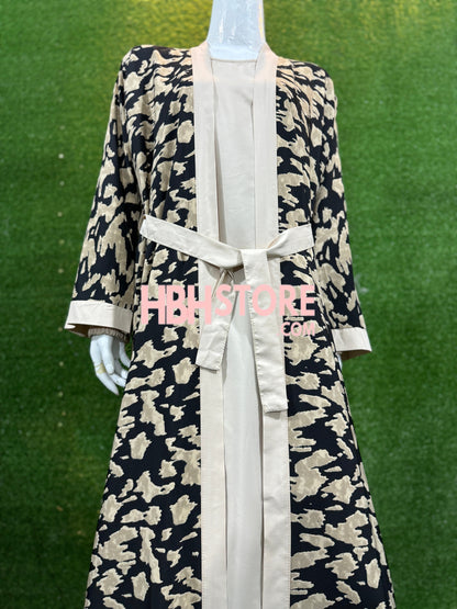 Black with Cream Printed Kimono Summers