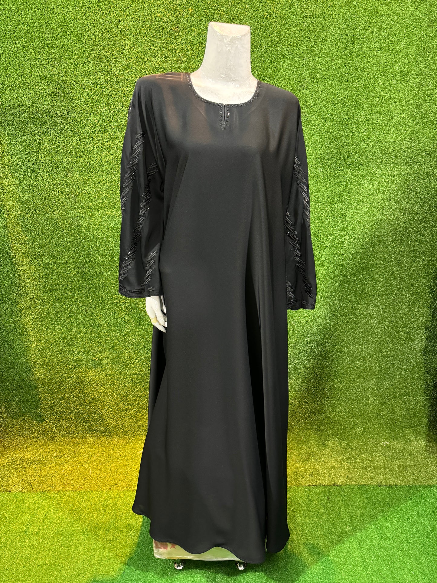 A-line Black Embellished Abaya