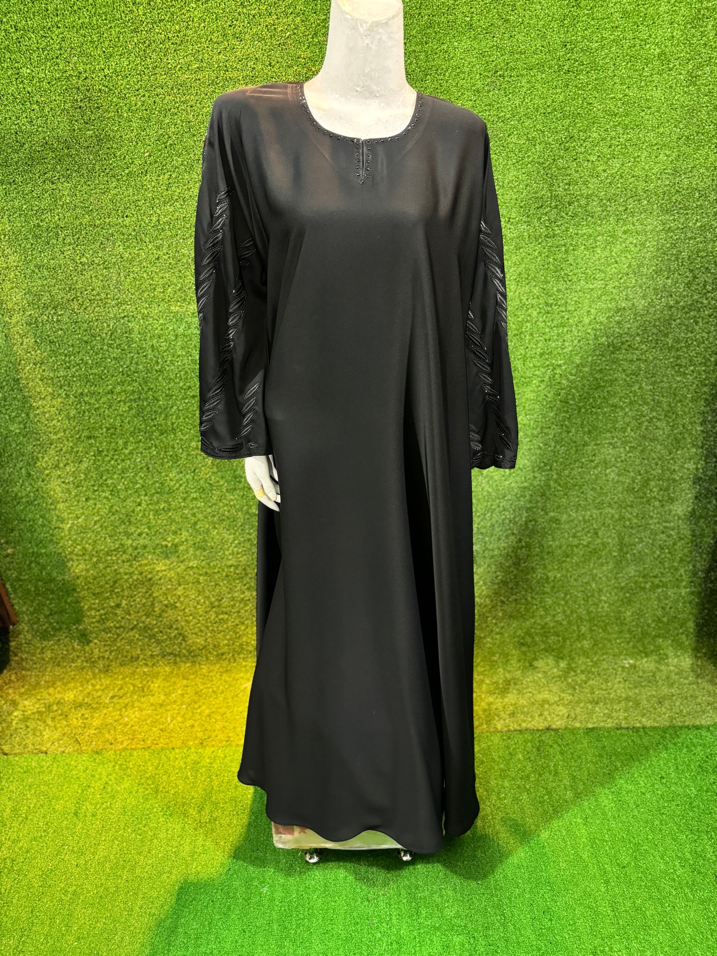 A-line Black Embellished Abaya