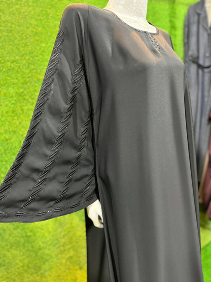 A-line Black Embellished Abaya