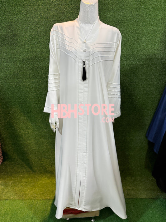 WHITE STYLISH ABAYA WITH POCKET