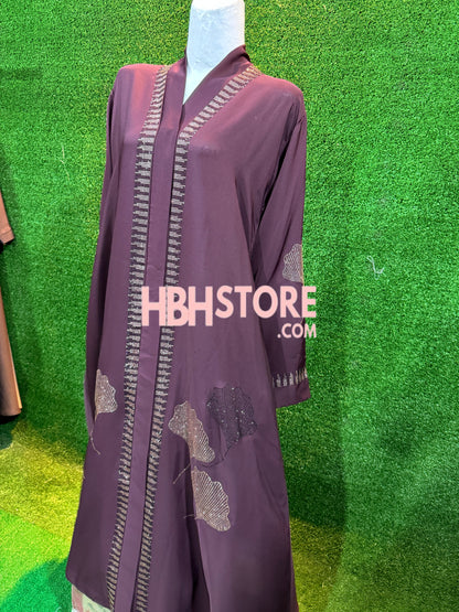 Iskandar Front Open Embellished Abaya - Muave