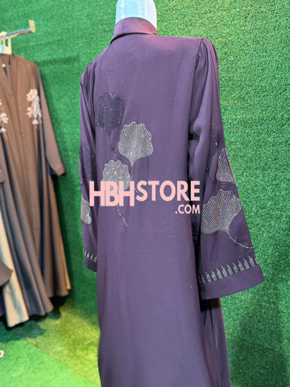 Iskandar Front Open Embellished Abaya - Muave