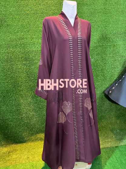 Iskandar Front Open Embellished Abaya - Muave