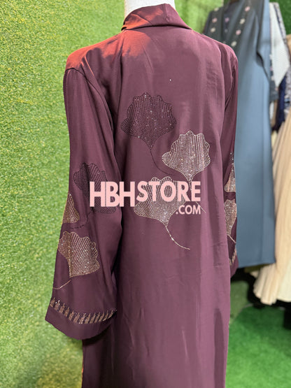 Iskandar Front Open Embellished Abaya - Muave